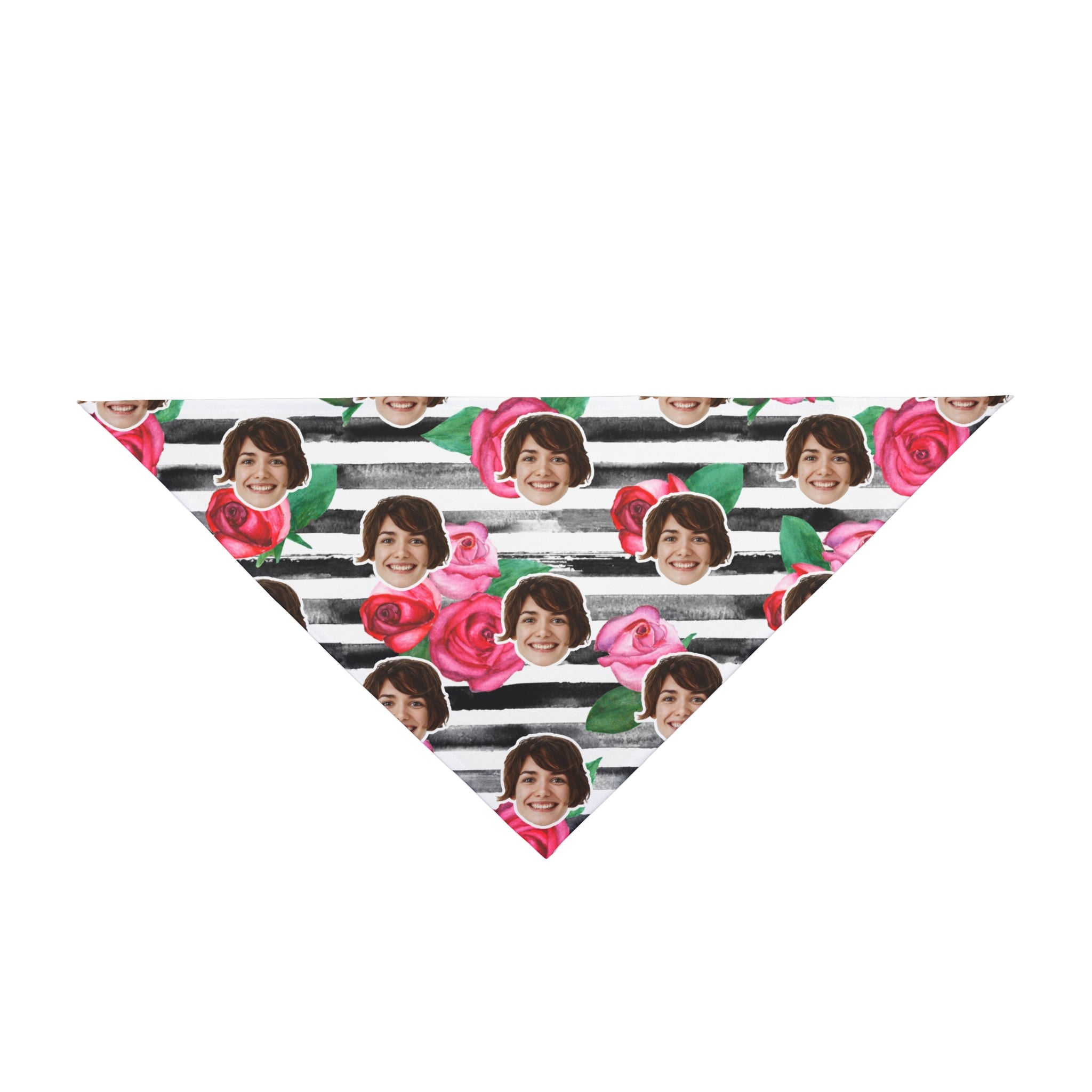 CUSTOM FACE Pet Bandana. Stripes & Roses Print. Match Your Best Friend!