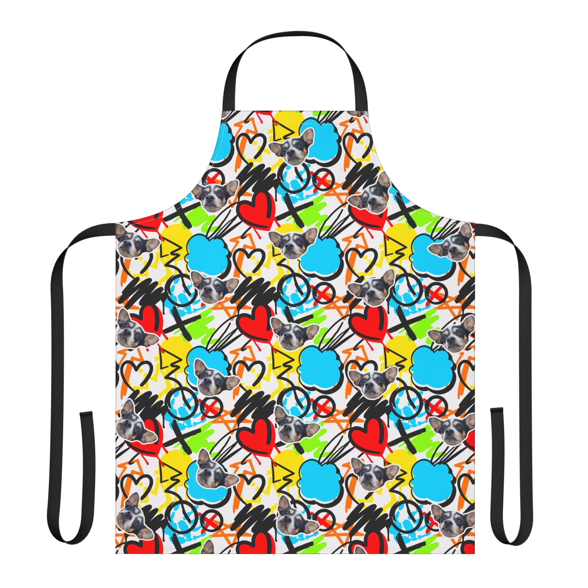 CUSTOM PET FACE Kitchen Apron. Cartoon Graffiti Print.