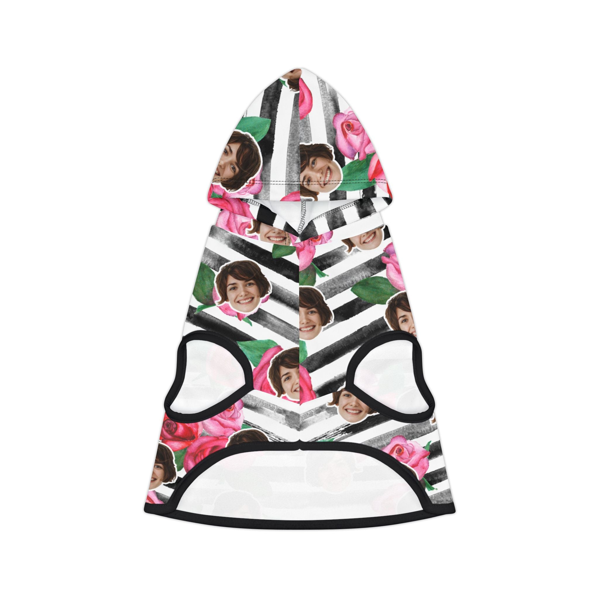 CUSTOM FACE Pet Hoodie. Stripes & Roses Print. Match Your Best Friend!