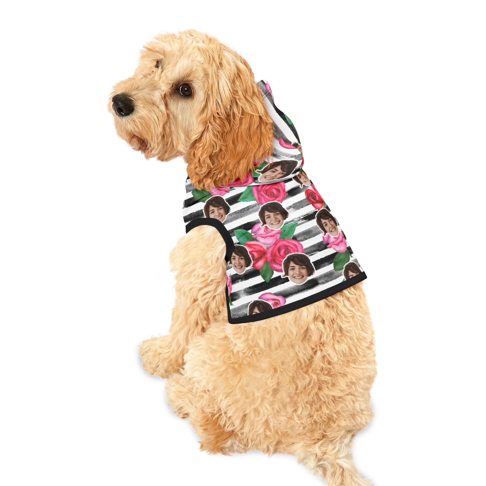 CUSTOM FACE Pet Hoodie. Stripes & Roses Print. Match Your Best Friend!