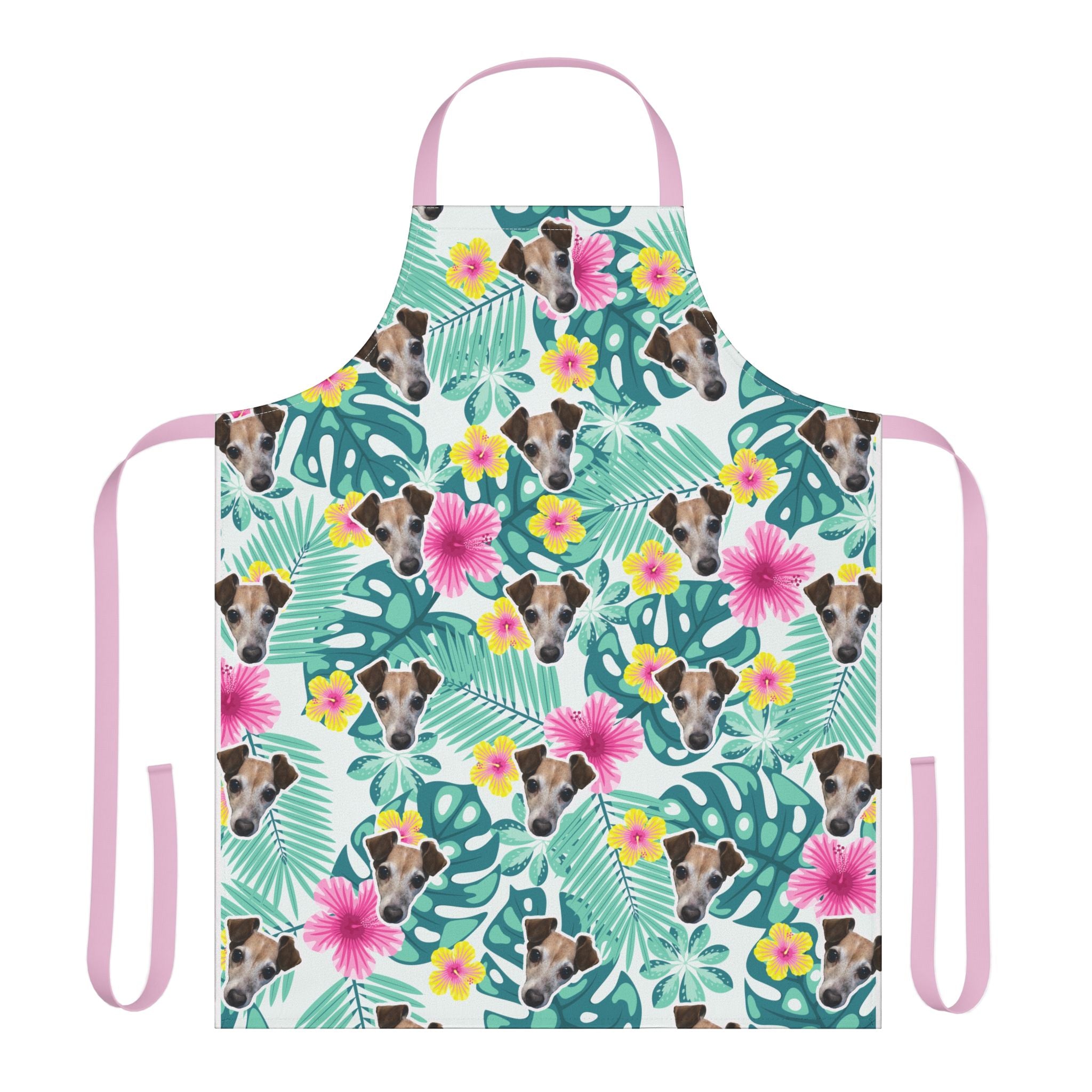 CUSTOM PET FACE Kitchen Apron. Tropical Floral Print.