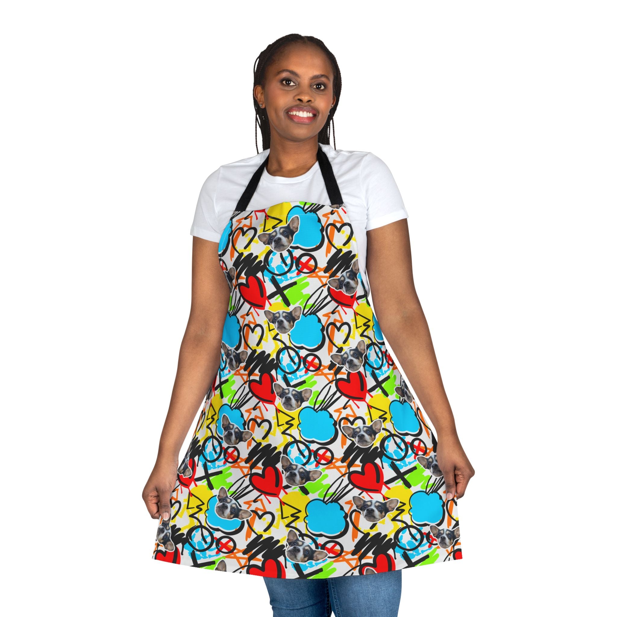 CUSTOM PET FACE Kitchen Apron. Cartoon Graffiti Print.