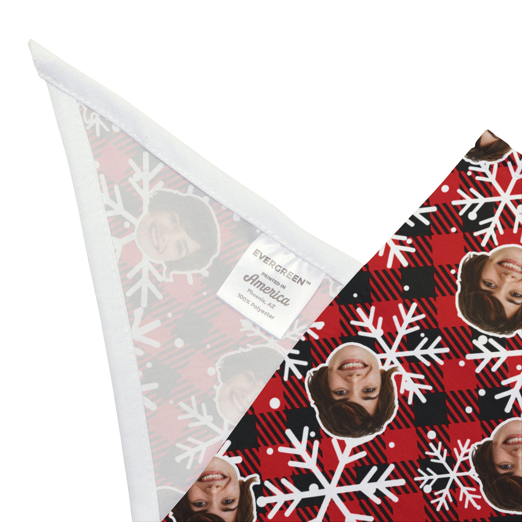 CUSTOM FACE Pet Bandana. Plaid Snowflakes Print. Match Your Best Friend!