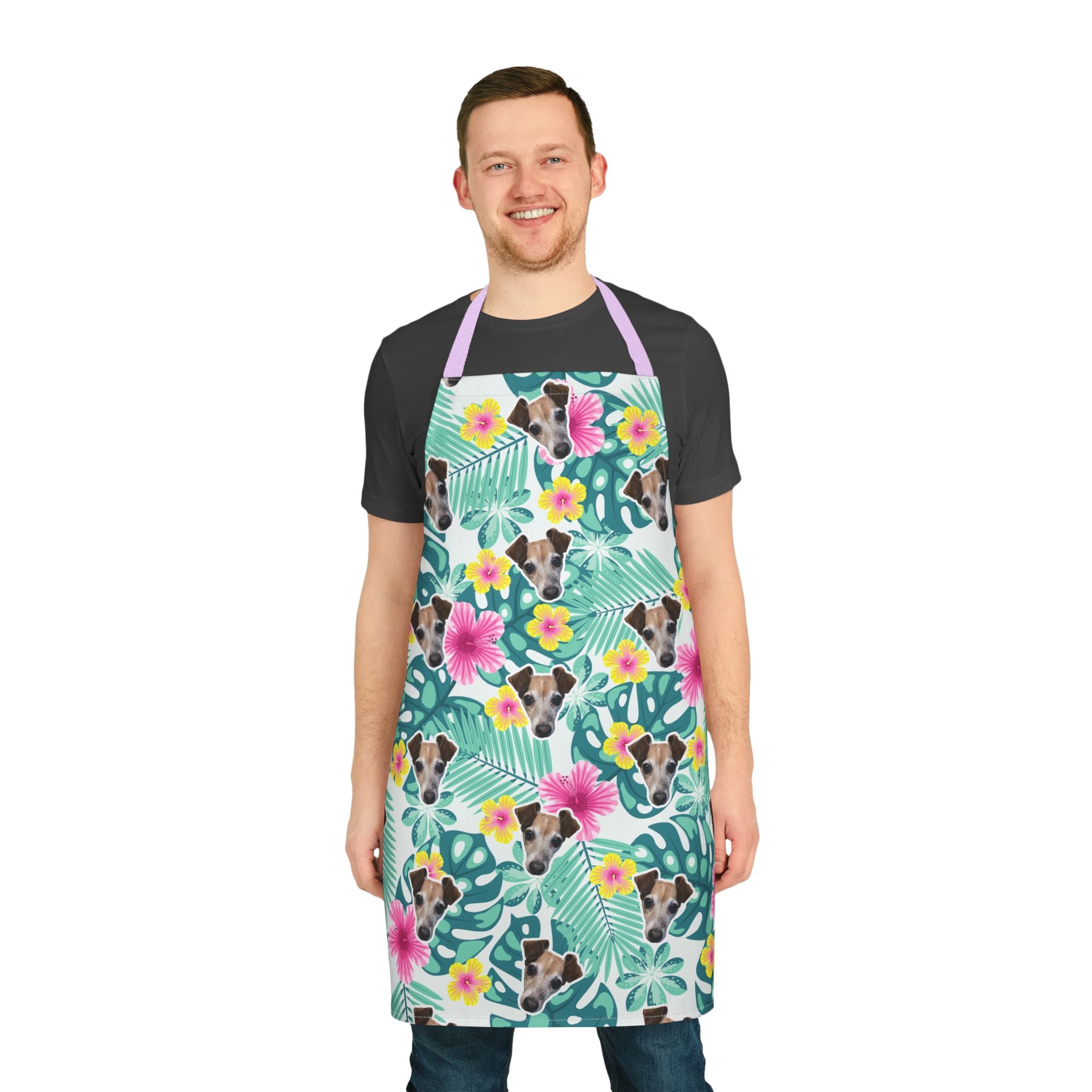 CUSTOM PET FACE Kitchen Apron. Tropical Floral Print.
