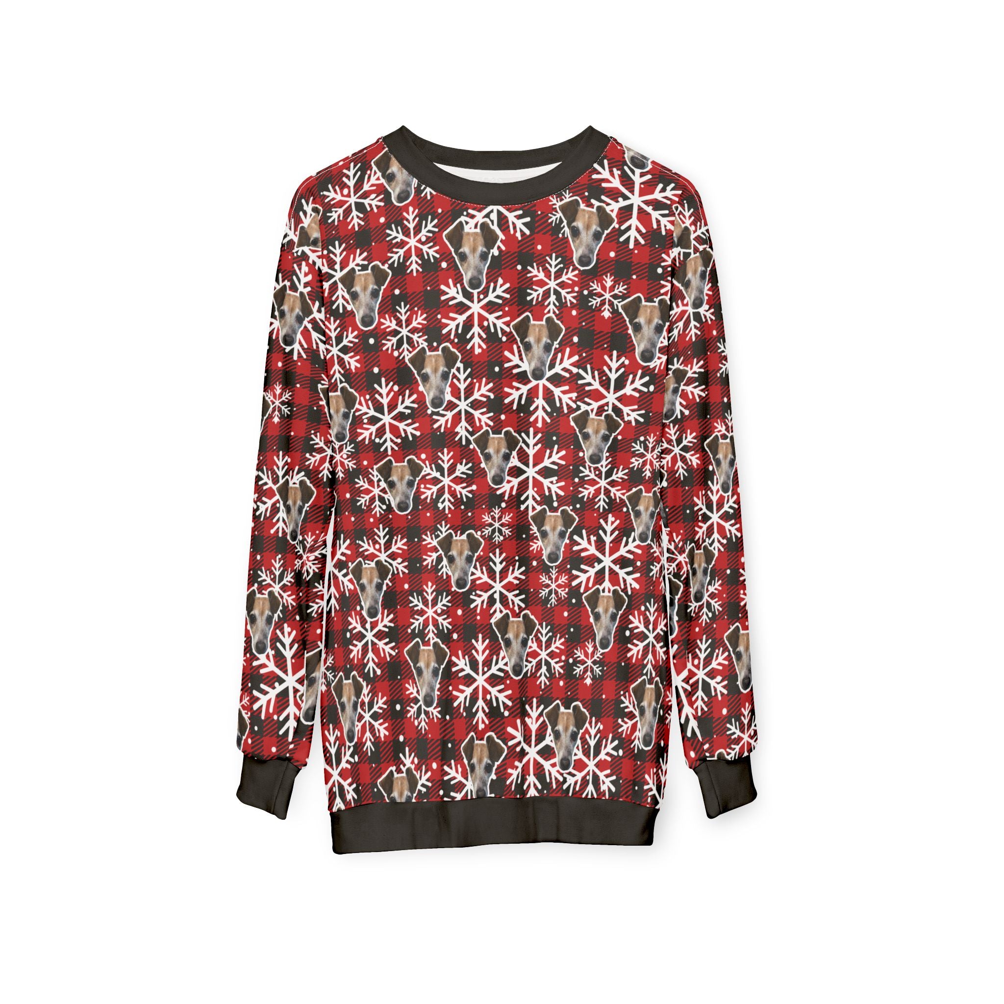 CUSTOM PET FACE Unisex Sweatshirt. Plaid Snowflakes Print. Put Your Pet's Face on Your Shirt!