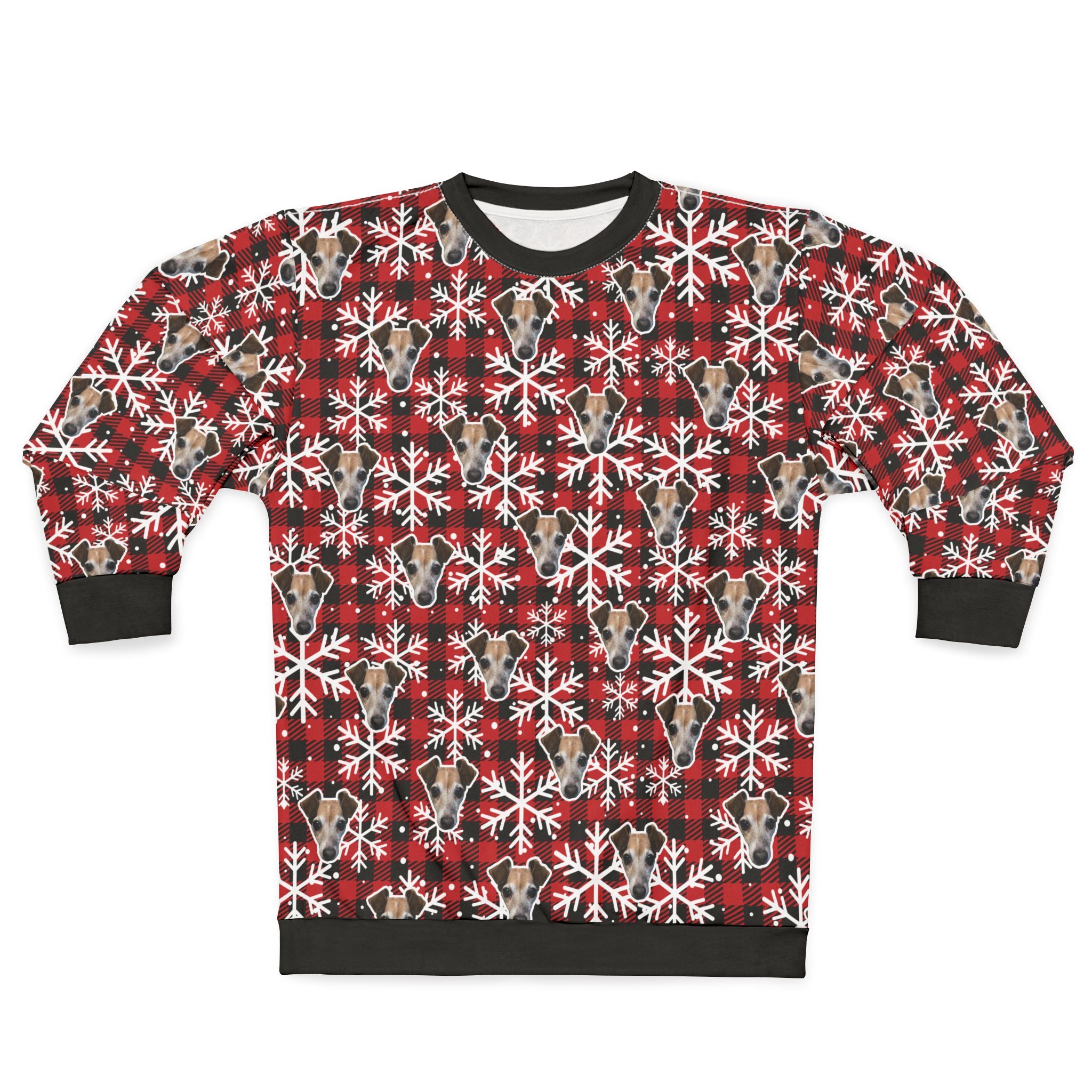 CUSTOM PET FACE Unisex Sweatshirt. Plaid Snowflakes Print. Put Your Pet's Face on Your Shirt!
