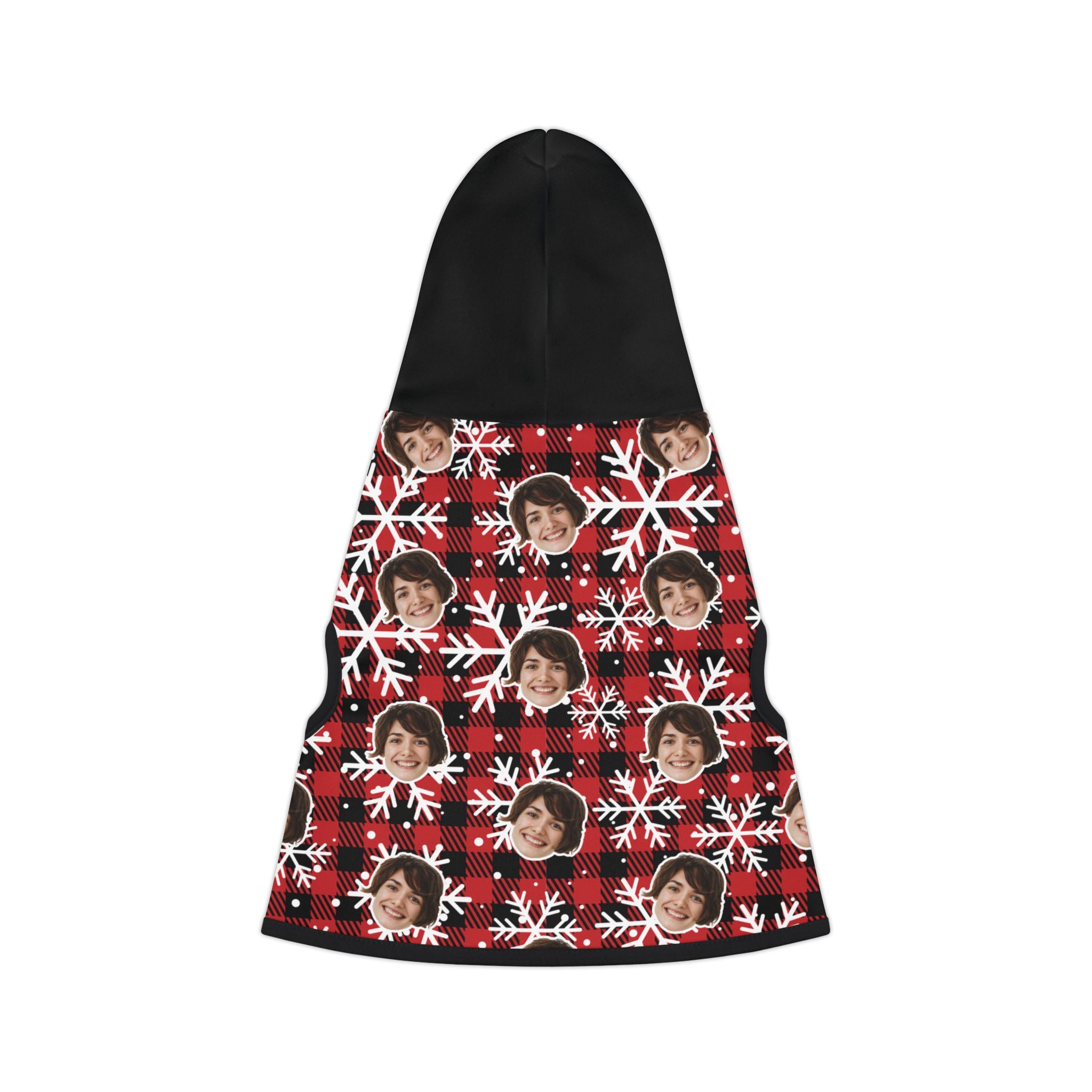 CUSTOM FACE Pet Hoodie. Plaid Snowflakes Print. Match Your Best Friend!
