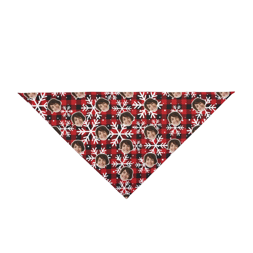CUSTOM FACE Pet Bandana. Plaid Snowflakes Print. Match Your Best Friend!