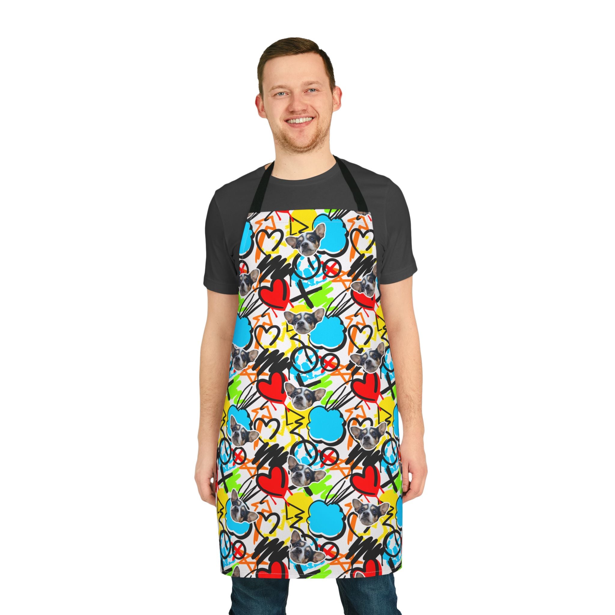 CUSTOM PET FACE Kitchen Apron. Cartoon Graffiti Print.
