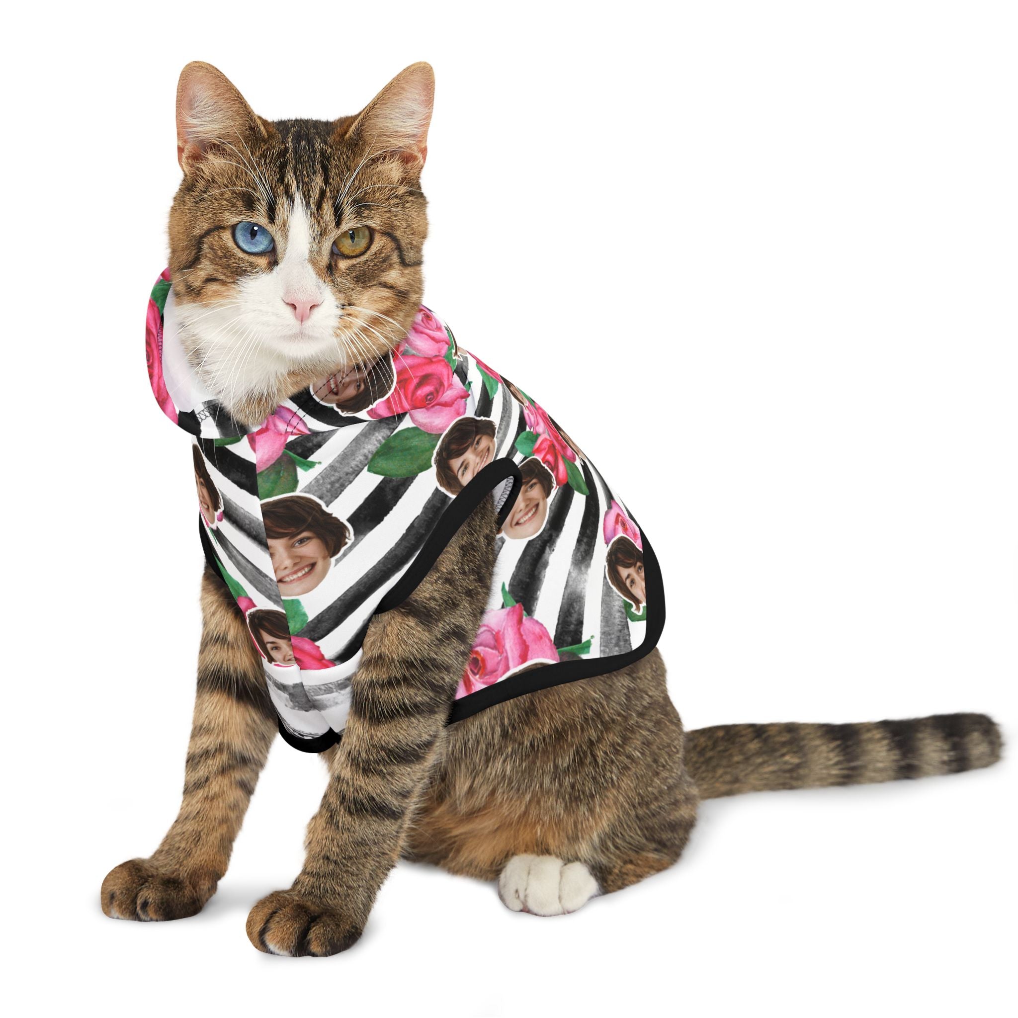 CUSTOM FACE Pet Hoodie. Stripes & Roses Print. Match Your Best Friend!