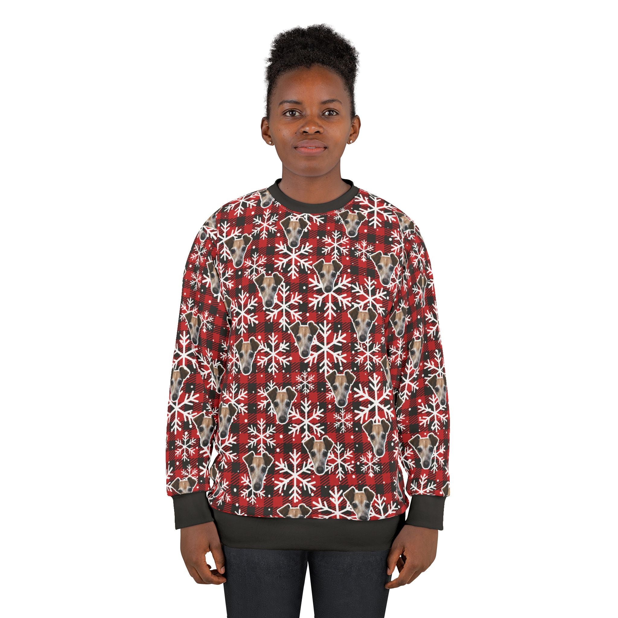 CUSTOM PET FACE Unisex Sweatshirt. Plaid Snowflakes Print. Put Your Pet's Face on Your Shirt!