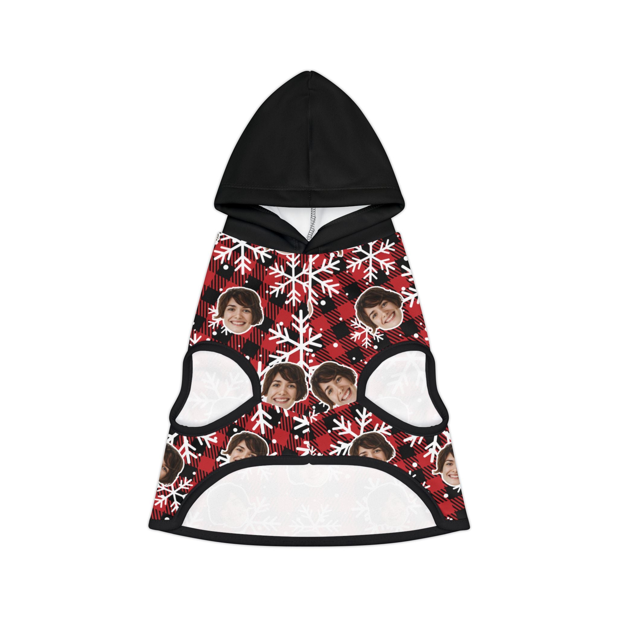 CUSTOM FACE Pet Hoodie. Plaid Snowflakes Print. Match Your Best Friend!